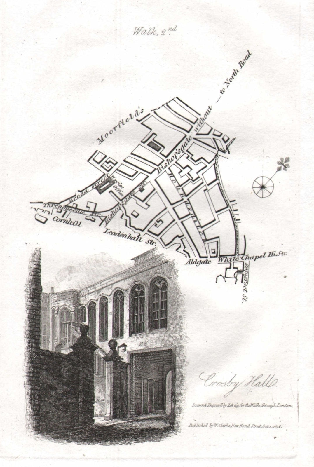 City of London Bishopsgate Houndsditch Broad Street EC2/3. Crosby Hall 1817 map